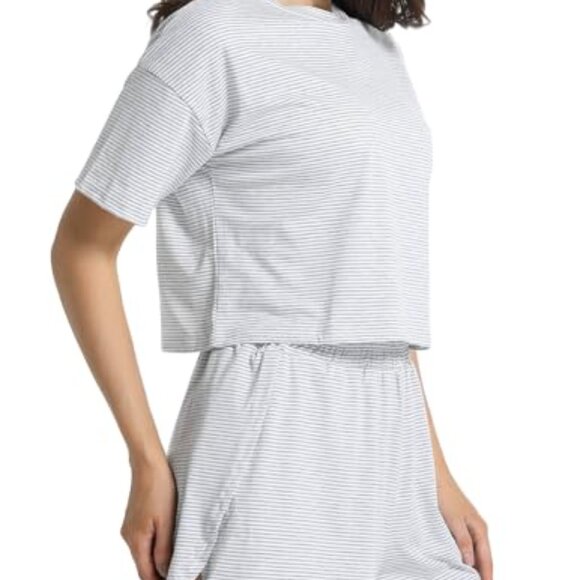 Soft Striped Pajama Set with Elastic Waist Shorts, Lounge Sleepwear - Picture 7 of 8